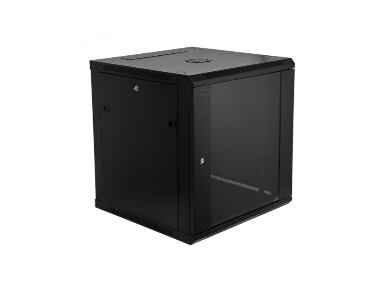 GABINETE RACK DESARMADO DE 12 CON 60CM FONDO PARED MURO NEGRO CON PUERTAS LATERALES